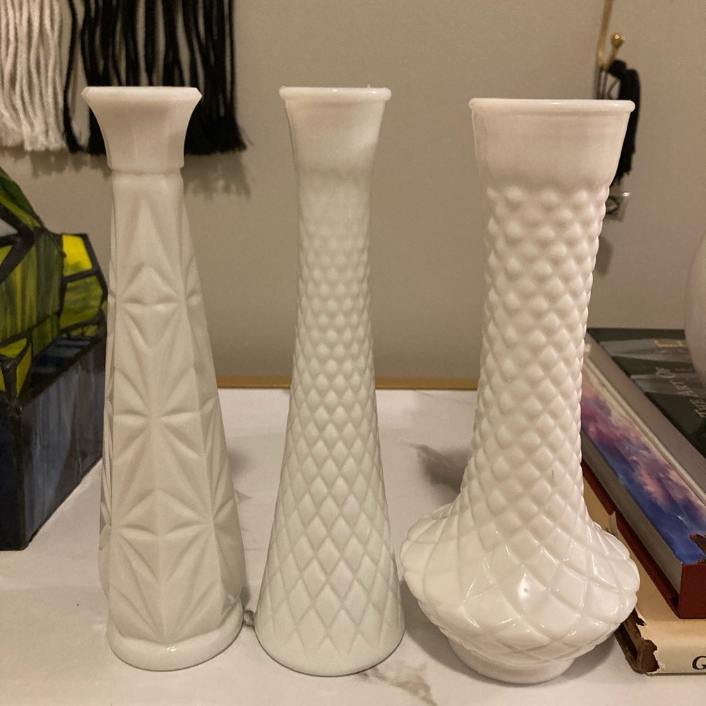Milk Glass Vases Set of Three